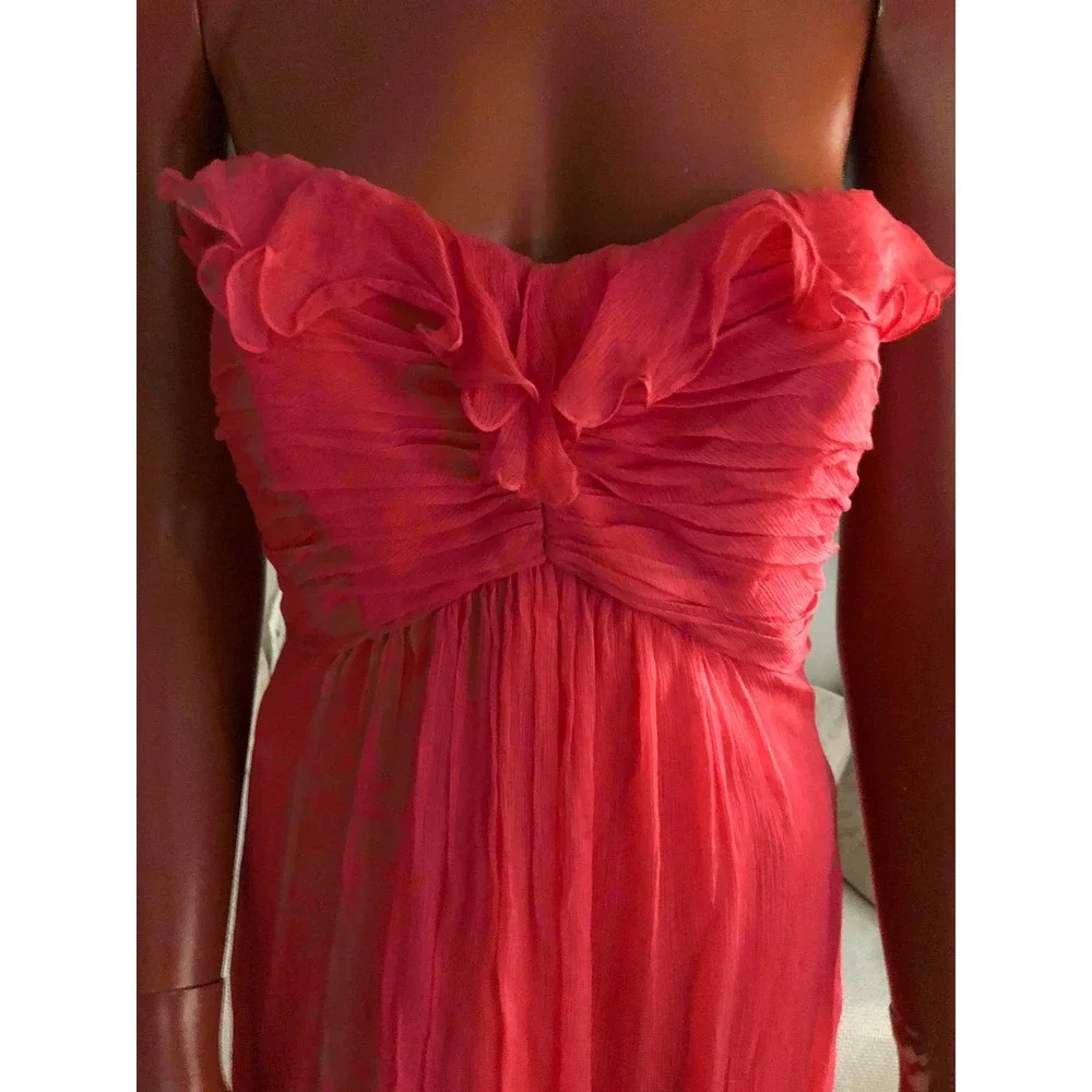 AMSALE coral pink Chiffon Silk maxi dress size 8 GUC - Picture 9 of 12